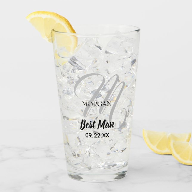 Wedding Monogram Typography Best Man Glass (Front Ice)