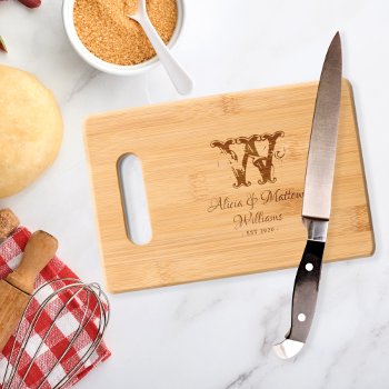 Wedding Monogram Vintage Initial Name Script Cutting Board by invitations_kits at Zazzle