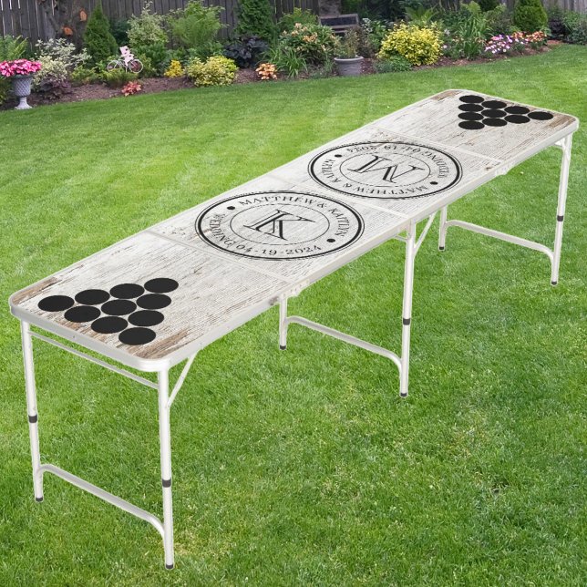 Wedding Monogram Weathered White Washed Wood Beer Pong Table (Creator Uploaded)