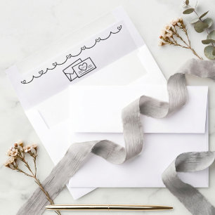 Wedding Monogram Whimsical Doodles Grey and White Envelope Liner