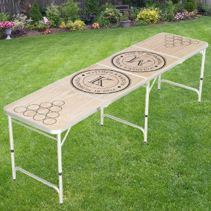 Wedding Monogram White Ash Wood Beer Pong Table