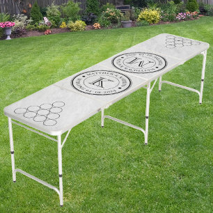 Wedding Monogram White Marble Stone  Beer Pong Table