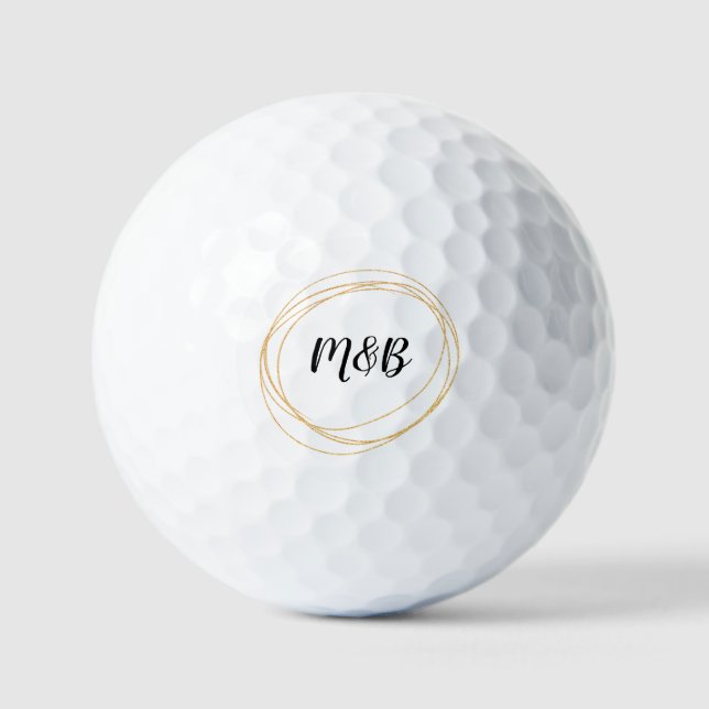Wedding Monogram with black and gold theme    Golf Balls (Front)