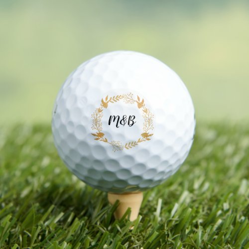 Wedding Monogram with black and gold theme   Golf Balls