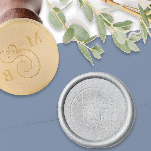 Wedding Monogram with Curly Ambersand Calligraphy Wax Seal Stamp