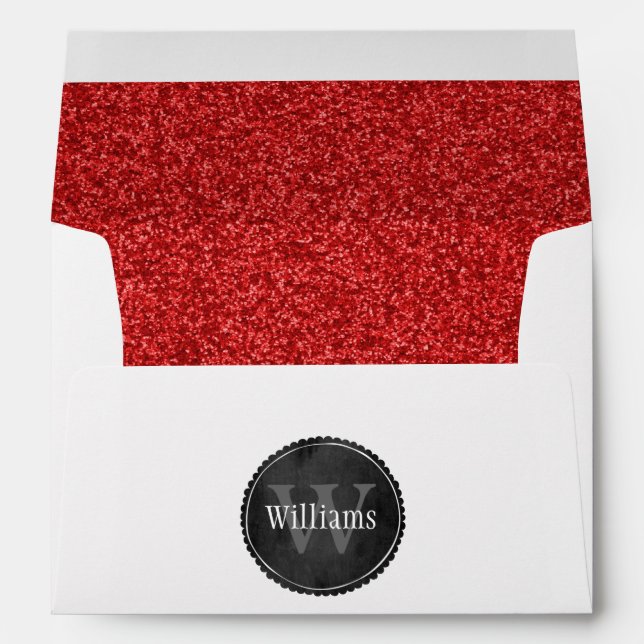 Wedding Monogram With Ruby Red Glitter Pattern Envelope (Back (Bottom))
