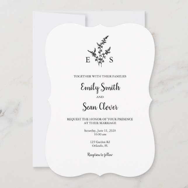 Wedding Monogram Wreath Stripe Invitation (Front)