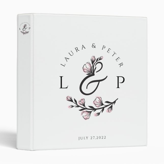 Wedding monograms with floral ampersand   3 ring binder (Front/Spine)
