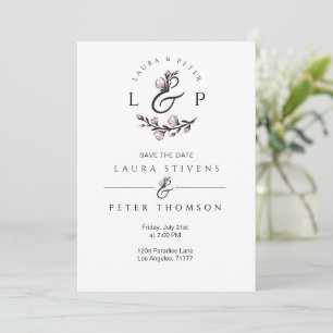 Wedding monograms with floral ampersand  invitation