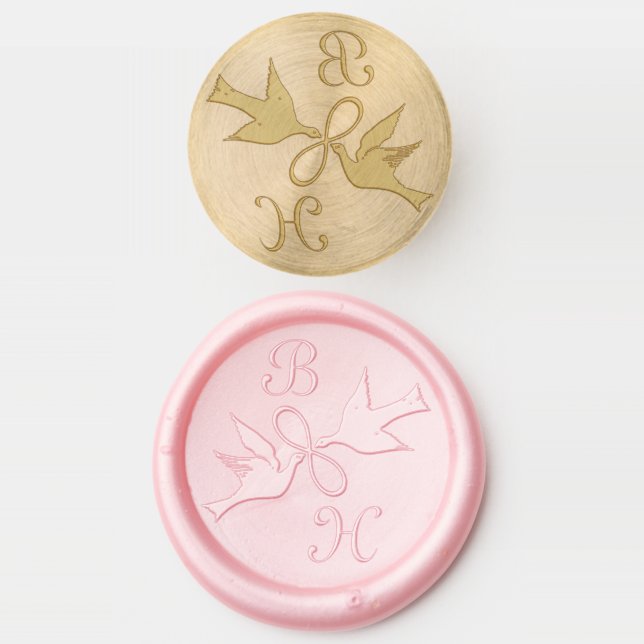 Wedding Monograms with Lovebirds Infinity Symbol Wax Seal Stamp (Stamped)