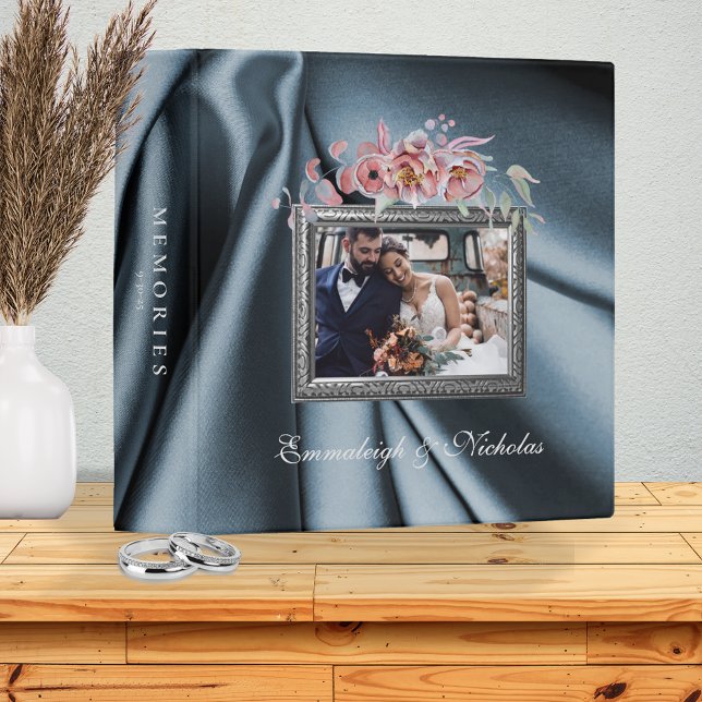 Wedding Moody Teal Floral Photo Scrapbook Album 3 Ring Binder (Creator Uploaded)