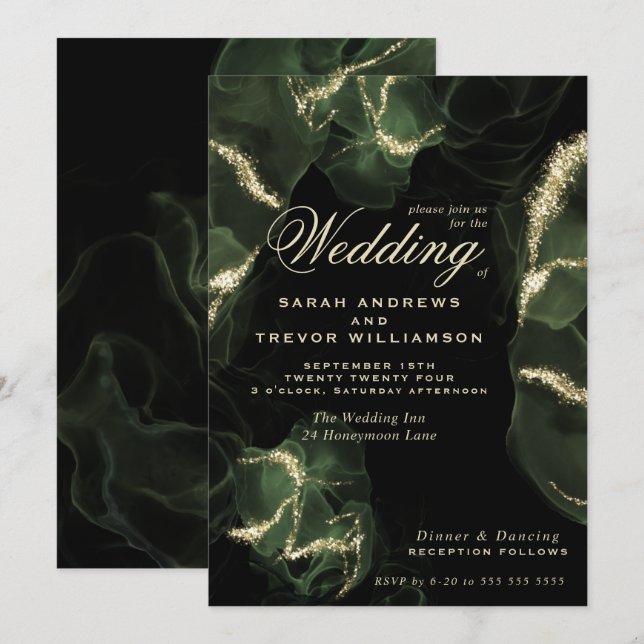 Wedding |  Moss Abstract Alcohol Ink   Invitation (Front/Back)