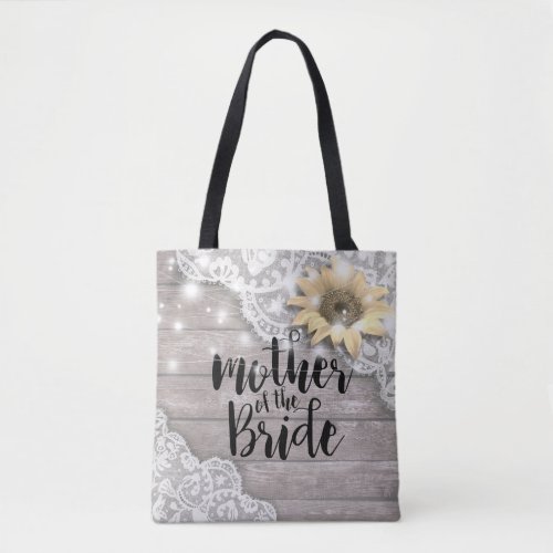 Wedding Mother of the Bride Lace Sunflower Wood Tote Bag