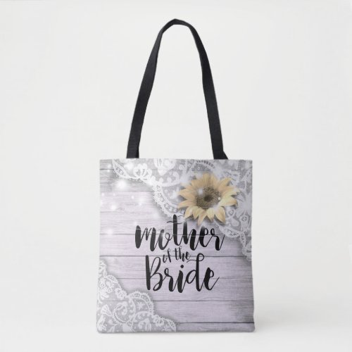 Wedding Mother of the Bride Lace Sunflower Wood Tote Bag