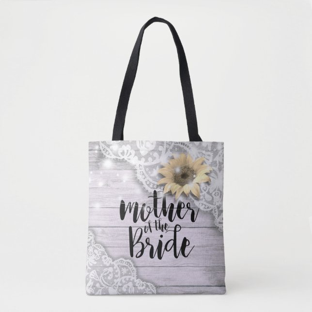 Wedding Mother of the Bride Lace Sunflower Wood Tote Bag (Front)