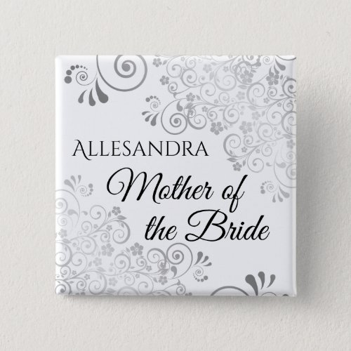Wedding Mother of the Bride Name Tag Silver Button