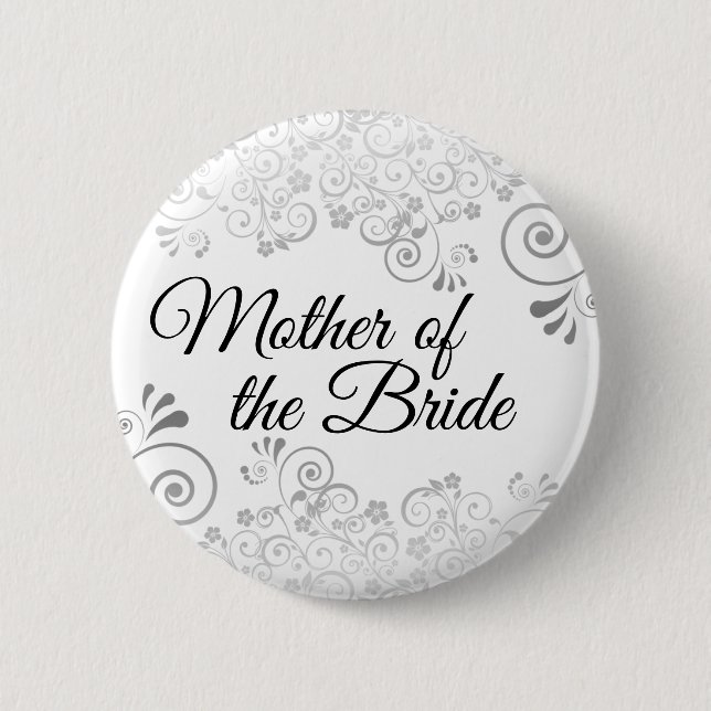 Wedding Mother of the Bride Silver Floral Filigree Button (Front)