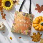 Wedding Mother of the Groom Autumn Maple Pumpkins  Tote Bag<br><div class="desc">Mother of the Groom Wedding Tote Bag Templates - Elegant Autumn Maple Leaves,  Pumpkins and Sunflowers Watercolor Flowers on Orange Gradient Background.
A Perfect Design For Your Big Day! All Text Style,  Colors,  Sizes Can Be Modified To Fit Your Needs.</div>