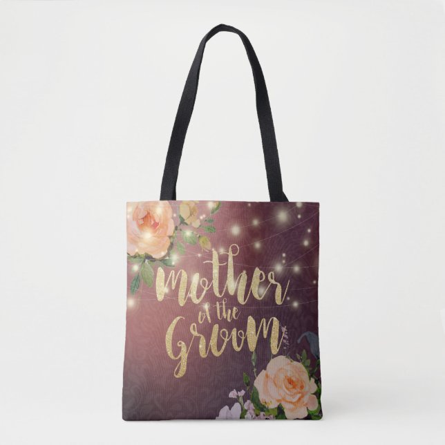 Wedding Mother of the Groom Floral String Lights Tote Bag (Front)