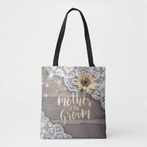 Wedding Mother of the Groom Lace Sunflower Wood Tote Bag
