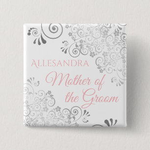 Wedding Mother of the Groom Name Tag Pink & Gray Button