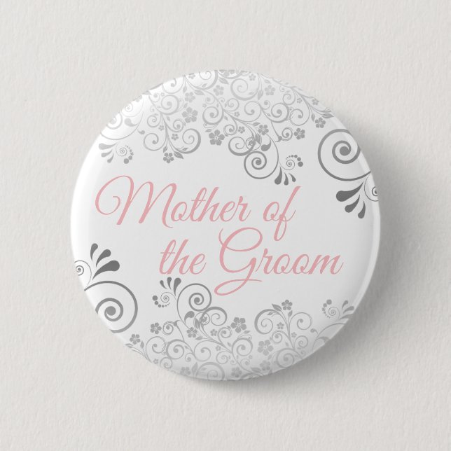 Wedding Mother of the Groom Pink & Gray Button (Front)