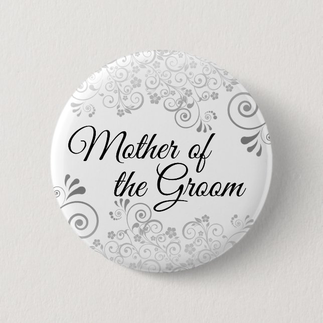 Wedding Mother of the Groom Silver Frilly Curls Button (Front)