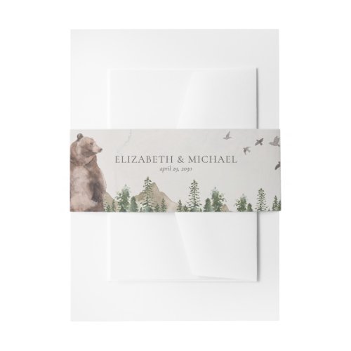 Wedding Mountain Watercolor Pine Tree Rustic Invitation Belly Band