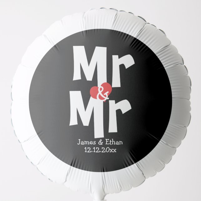 Wedding Mr And Mr Personalized Red Heart Detail Balloon (Front)