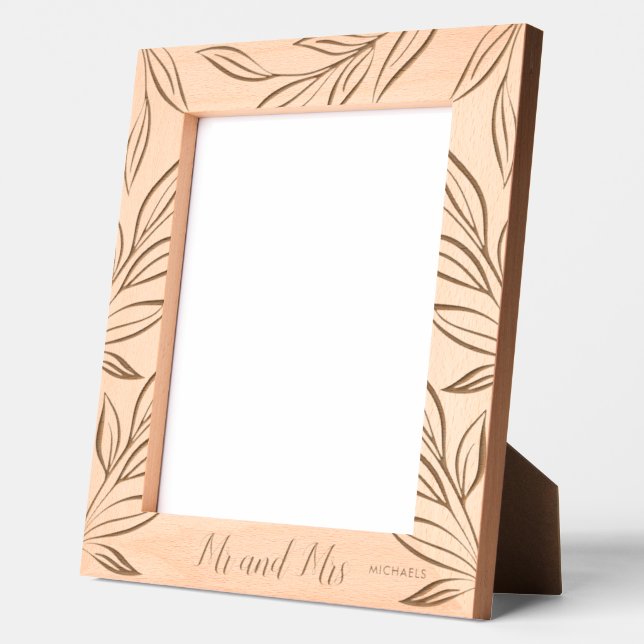 Wedding Mr and Mrs Botanical Personalized Newlywed Engraved Frames (Left)