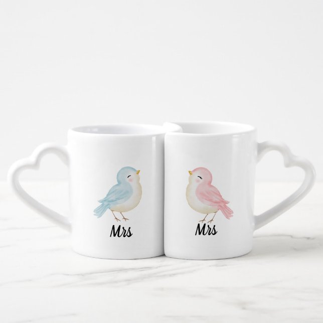 Wedding Mr and Mrs couple gift lovebirds doves Coffee Mug Set (Front Nesting)