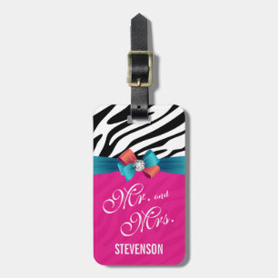 Wedding Mr and Mrs - Elegant Zebra Print Hot Pink Luggage Tag
