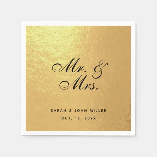 Wedding Mr and Mrs Faux Gold Foil Elegant Script Napkins