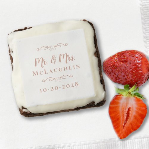 Wedding Mr and Mrs Name Date Calligraphy Rose Gold Brownie