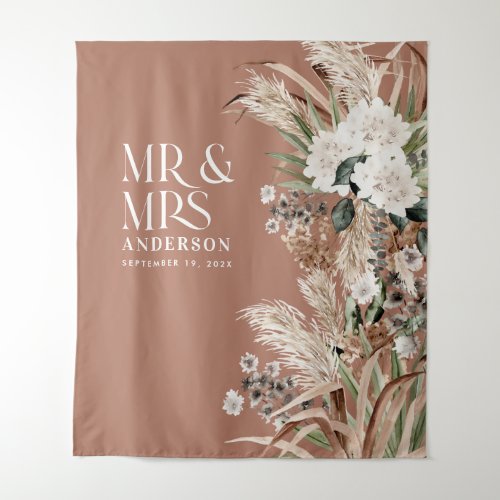 Wedding Mr and Mrs pampas grass modern elegant Tap Tapestry