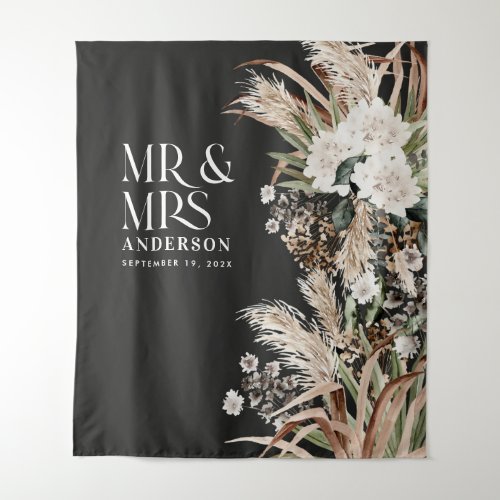 Wedding Mr and Mrs pampas grass modern elegant Tap Tapestry