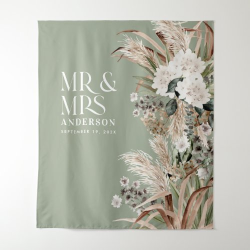Wedding Mr and Mrs pampas grass modern elegant Tapestry