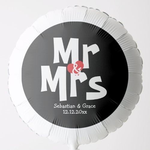 Wedding Mr And Mrs Personalized Red Heart Detail Balloon