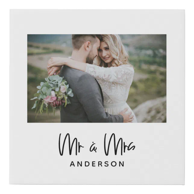 Mrs. Photo Wedding Mr and Mrs photo favor gift Faux Canvas Print | Zazzle