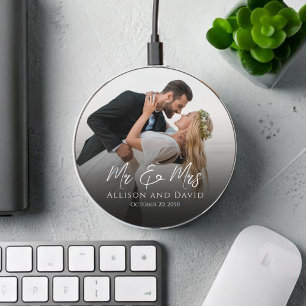 Wedding Mr. and Mrs. Script Personalized Wireless Charger