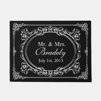 Wedding Mr. and Mrs. Vintage Black and White Frame Doormat