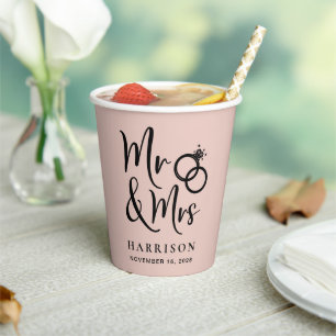 Wedding Mr Mrs Blush Pink Paper Cups