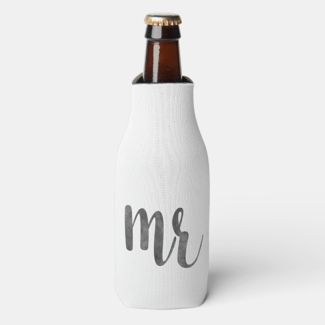 Wedding Mr. & Mrs. bride groom Bottle Cooler (Bottle Front)