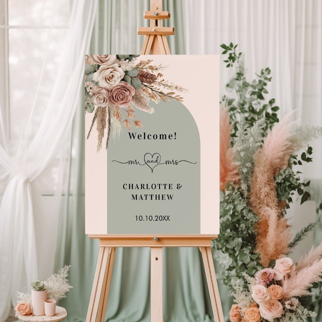 Wedding mr mrs heart pink arch sage green taupe foam board (Creator Uploaded)