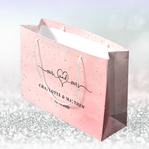 Wedding mr mrs heart script blush pink gold large gift bag