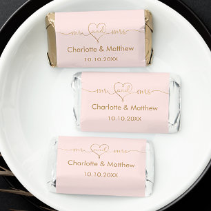Wedding Mr Mrs heart typography names blush gold Hershey's Miniatures