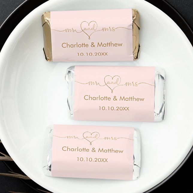 Wedding Mr Mrs heart typography names blush gold Hershey's Miniatures (Creator Uploaded)