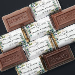 Wedding Mr Mrs heart typography names eucalyptus Hershey's Miniatures<br><div class="desc">White background,  black text.  With the text mr and mrs with a heart. Decorated with eucalyptus greenery.  Personalize and add your names and the wedding date.</div>