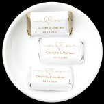 Wedding Mr Mrs heart typography names white gold Hershey's Miniatures<br><div class="desc">White background,  golden text.  With the text mr and mrs with a heart.  Personalize and add your names and the wedding date.</div>