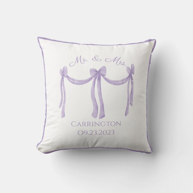 Wedding Mr. & Mrs. Keepsake Name Purple Elegant Throw Pillow (Front)